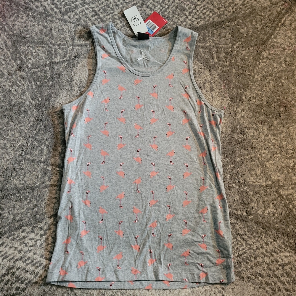 NWT Jordan Gray With Pink Flamingo Print Tank Top Size Medium - Picture 2 of 10